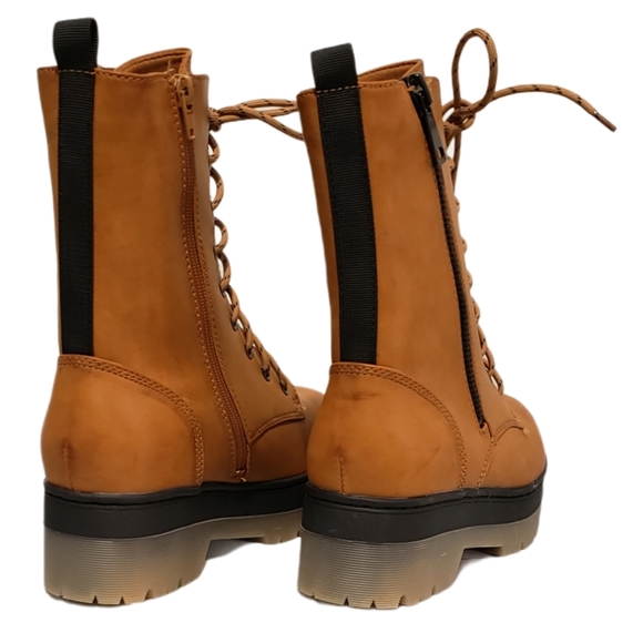 NWOT Mid Calf Lace Up Zip Up Lug Sole Combat Boots - Picture 4 of 6